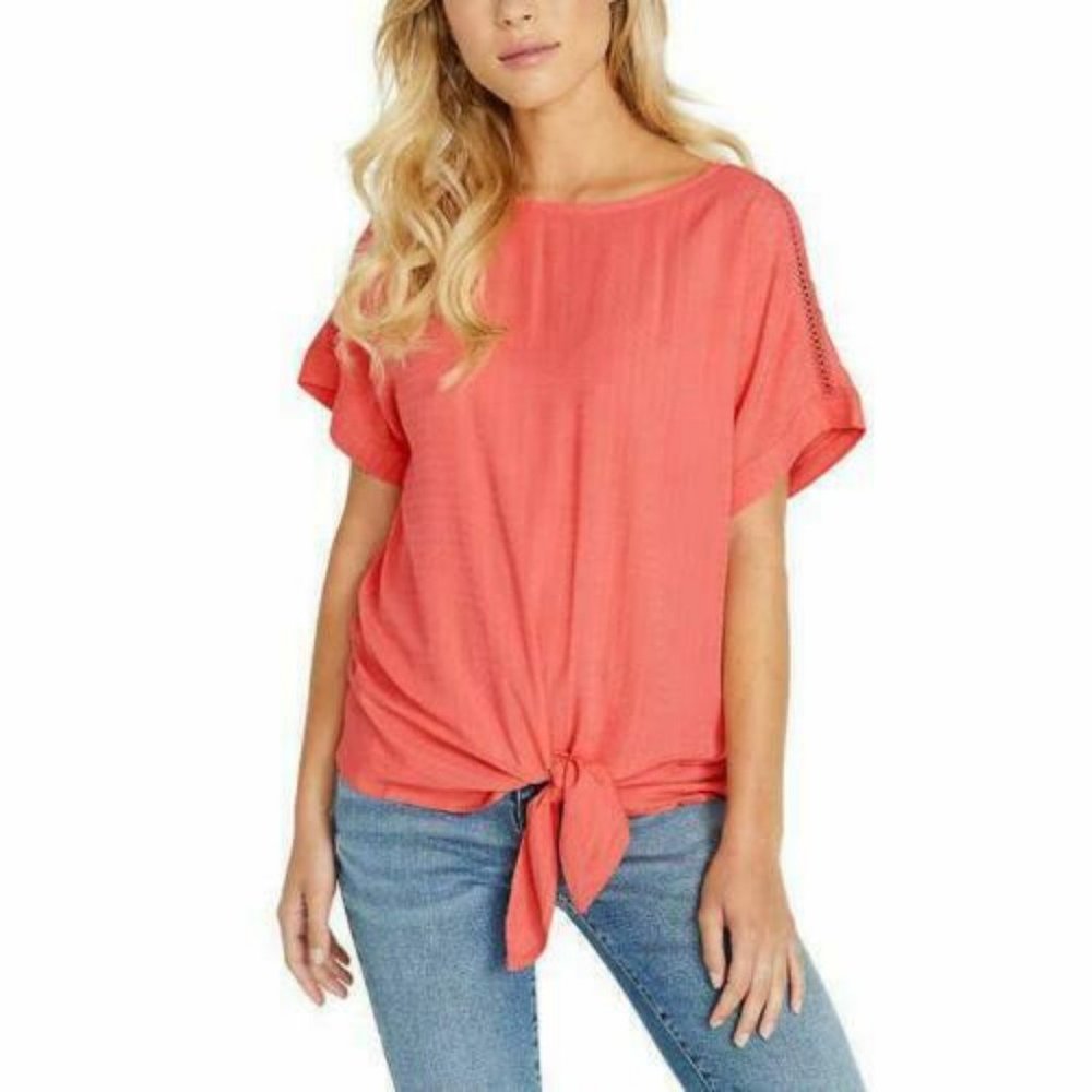 NWT BUFFALO DAVID BITTON CORAL LATTICE TIE TOP XXL